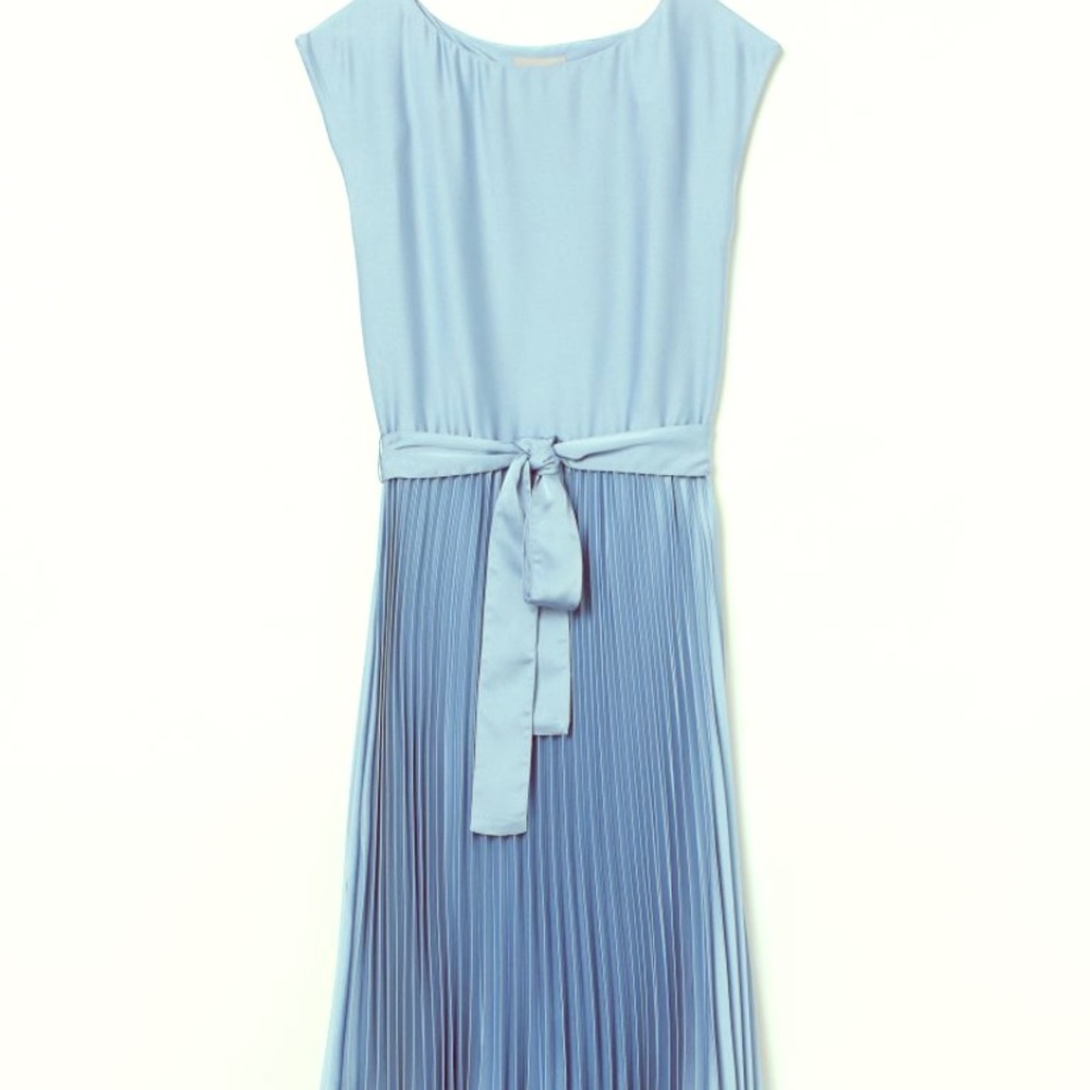 NWT H&M gray blue accordion pleated dress Size M